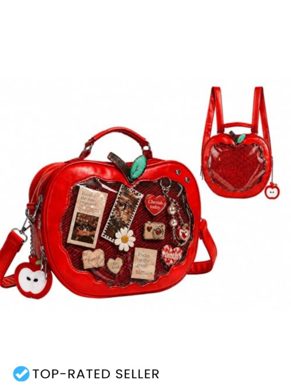 Kawaii Ita Bag Apple Purse Crossbody Clear Display Window PU Leather Anime